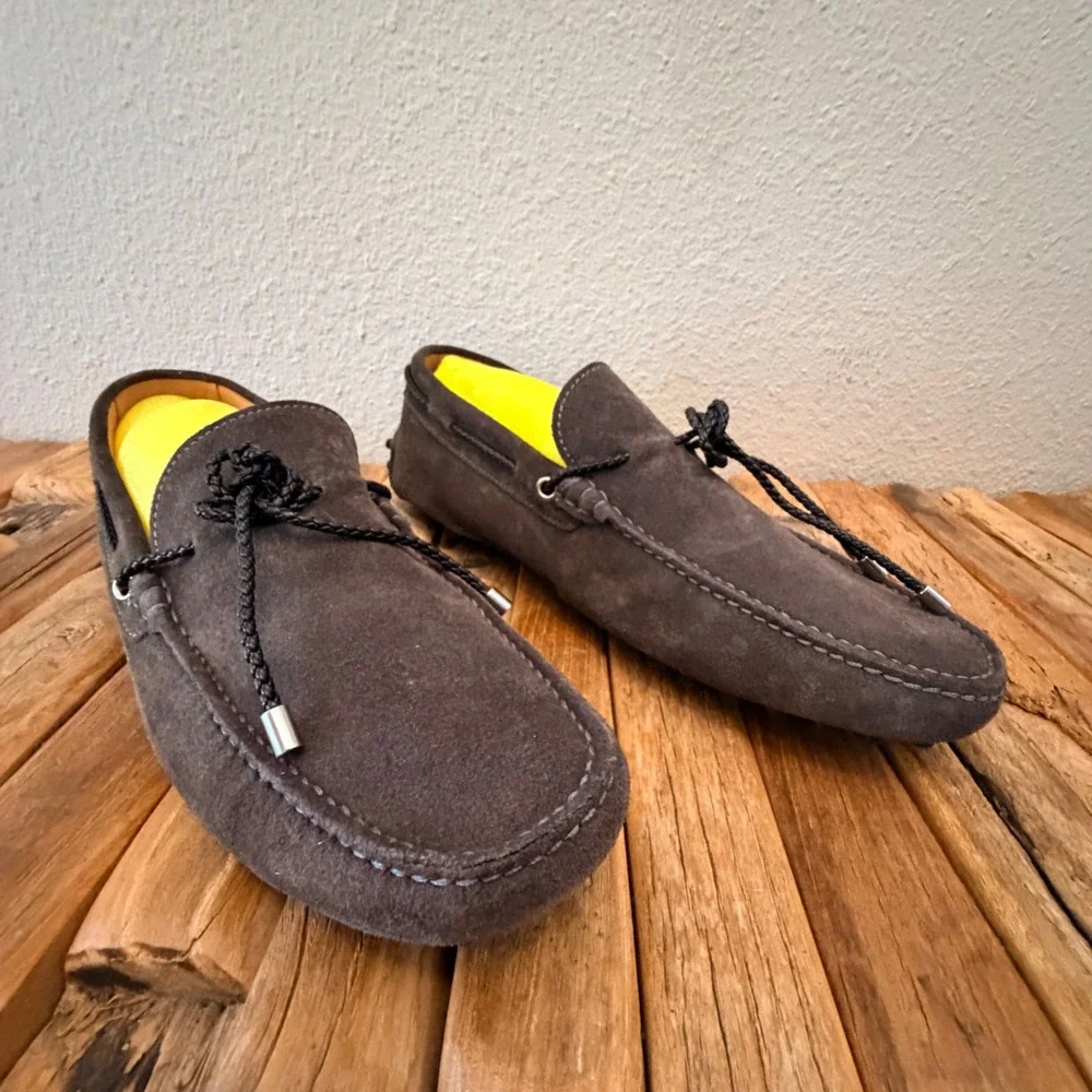 Danyberd Paris Mens Suede Driving Loafers Brown Made in Italy Gommino Size 42.5